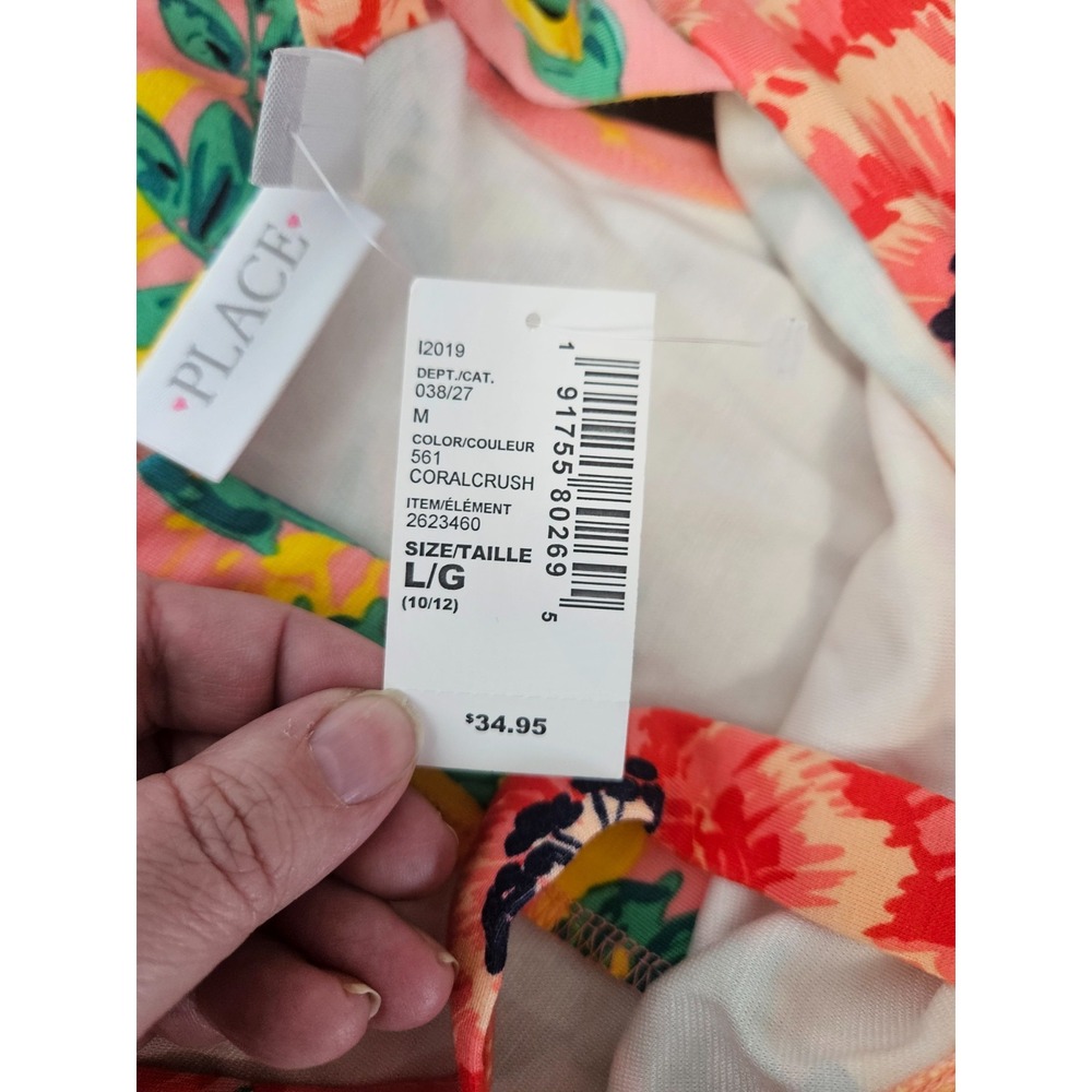 Girls Children's Place Floral Sundress Pink Yellow Off Shoulder L 10/12 - Picture 5 of 9